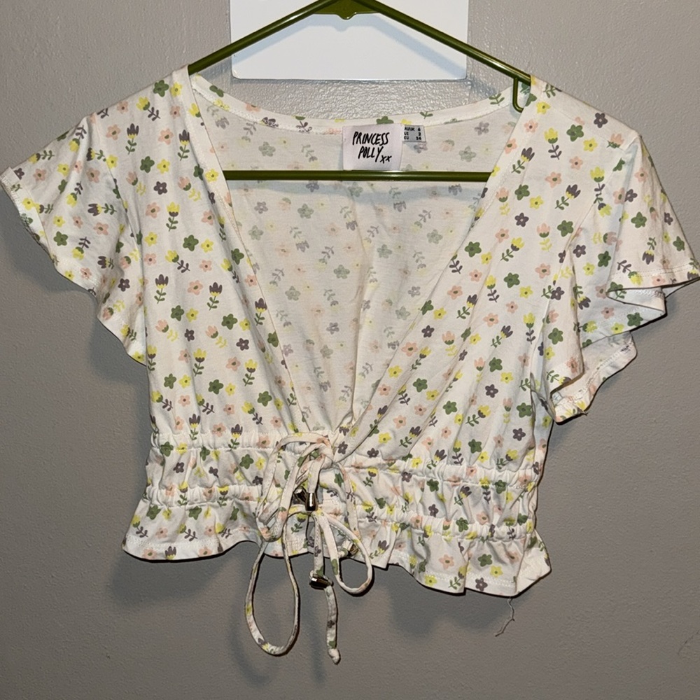 Princess Poly Floral Olly Tie Front Crop Top Size 2 - Picture 2 of 6